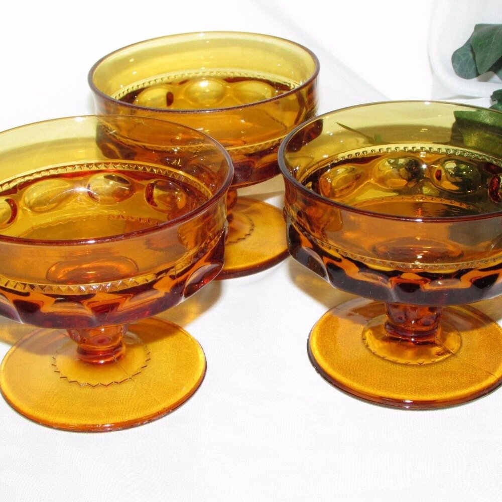 Indiana Glass KING'S CROWN Gold Sherbet Champagne Glasses Read Description